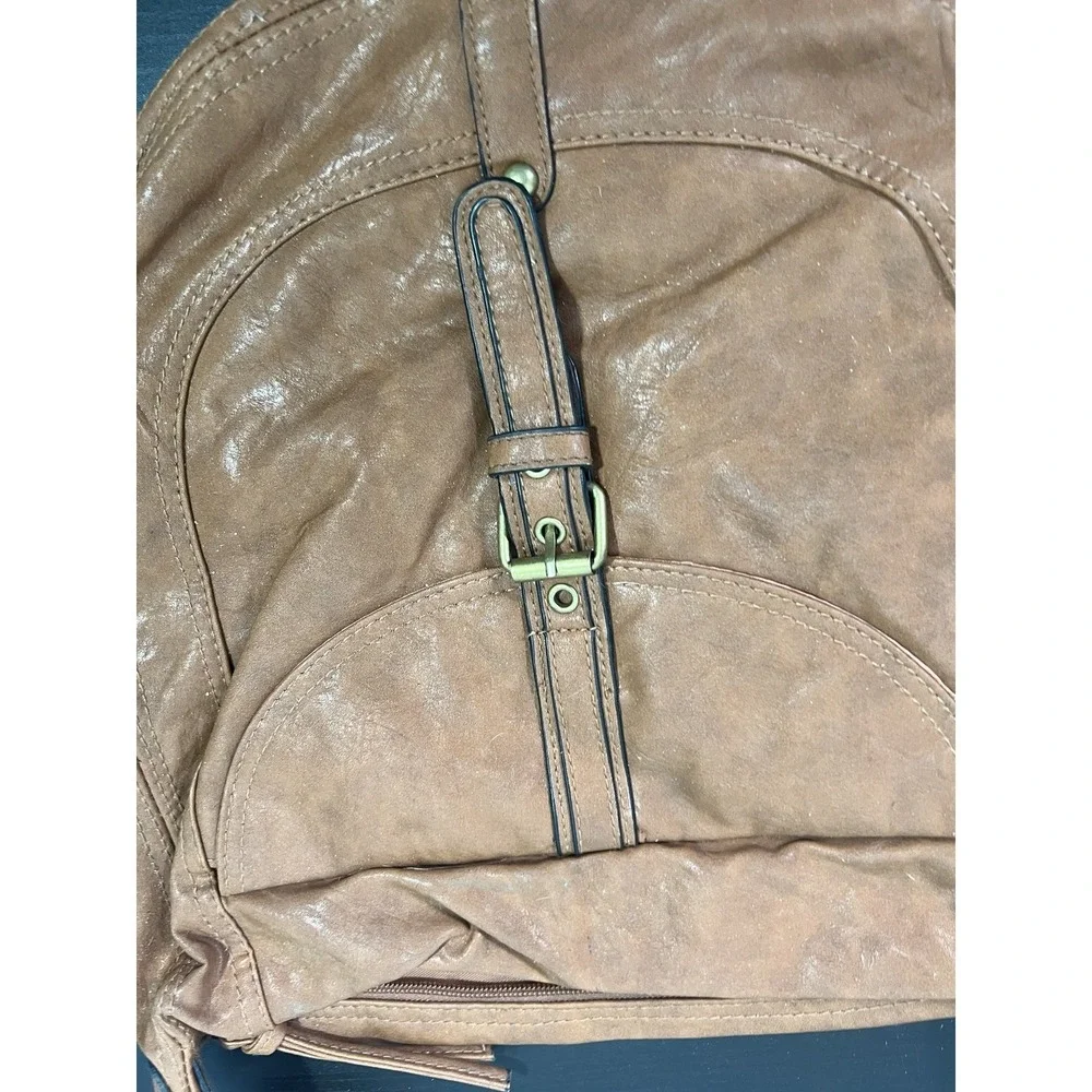 Bueno Women's Brown Faux Leather Hobo Shoulder Bag with Chain Detail & Buckle